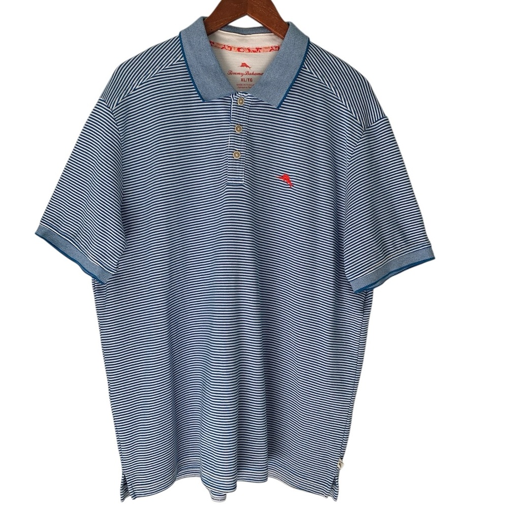 Tommy Bahama Striped Blue Pima Cotton Polo Shirt Men Size XL